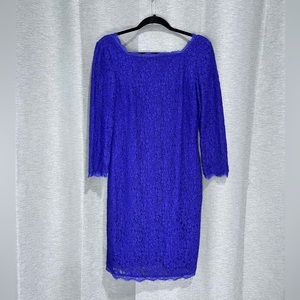 ADRIANNA PAPELL LONG SLEEVE BACK ZIPPER LACE SHEATH DRESS Dark Blue size 8